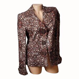 Peck & Peck Linen Blend Bohemian Bronze single breasted long sleeve blazer 12